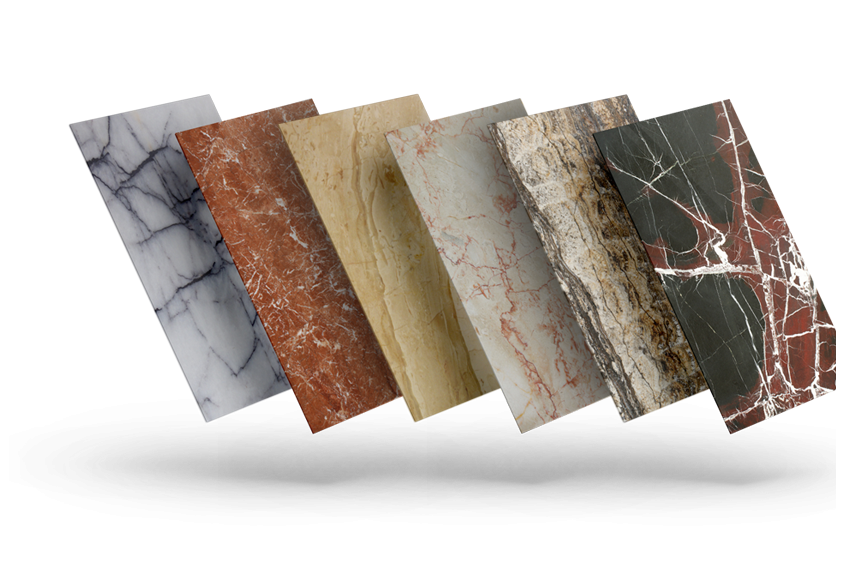 Range of premium marble-effect tiles including black, white, beige, red, and stone textures – ideal for Adelaide tile installations.